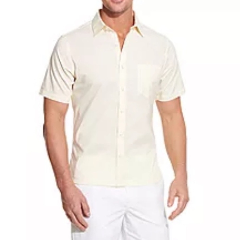 VAN HEUSEN Pinpoint Dress Oxford Button Front S/S Maize M XL 17” NWT $40 lcsr